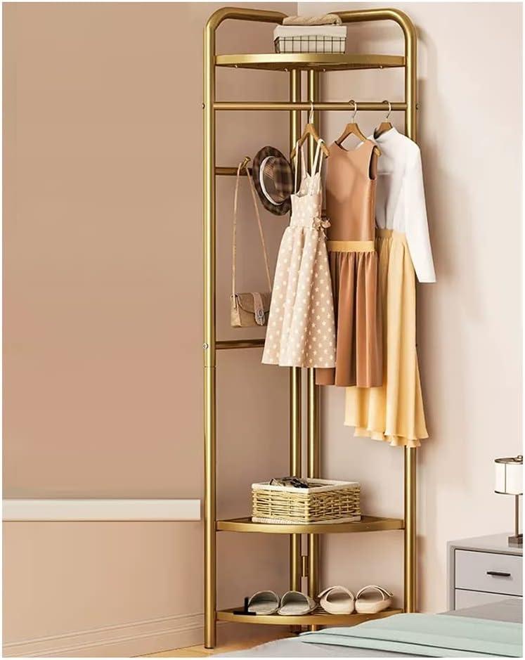 Metal Clothing Rack with 3 Shelves 4 Hanger Hooks Corner Coat Rack Stand Hall Trees with 2 Pants Hanger for Entryway Bedroom Living Room 
