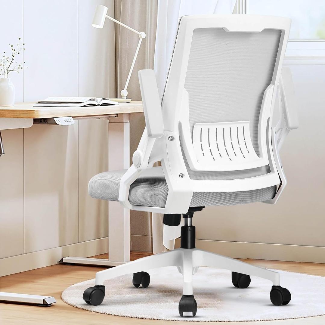 GTPLAYER Ergonomic Office Chair with Flip-up Armrests Executive Computer Chair for Home Office, Breathable Mesh & Comfy Lumbar Support, Wide Seat Gray
