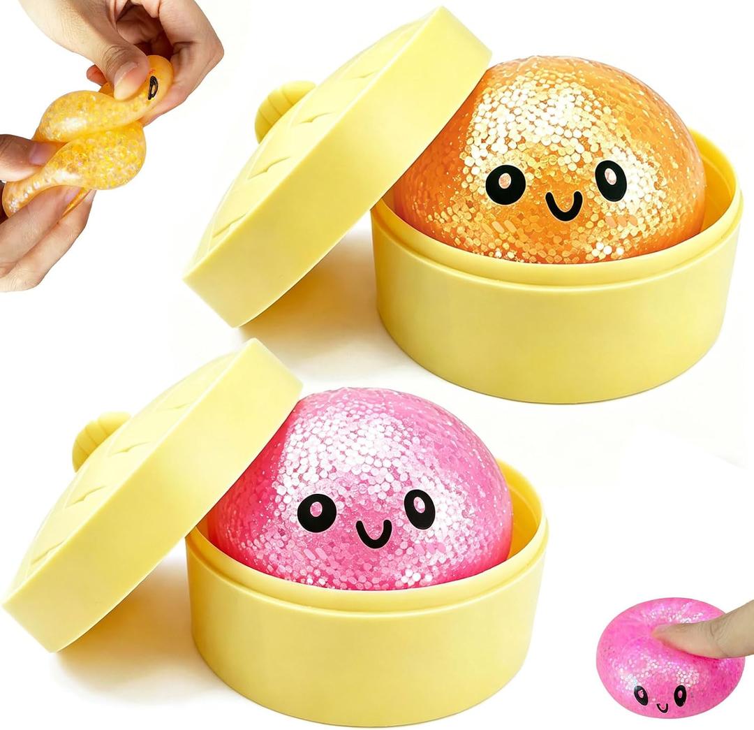 2PCS Mini Glitter Dumpling Squishy, 2026 Upgrade Dumling Mystery Box, Colorful Dumplings Stress Balls Fidget Sensory, Fidget Squeeze Toy for Holiday & Birthday Gifts (Orange+Pink)