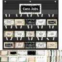 Fulmoon 86 Pcs Class Jobs Pocket Chart Set Teacher's Helper Boho Classroom Management Educational Pocket Chart Boho Rainbow Classroom Bulletin Board Decor for Back to School Supplies (Greenery Style)