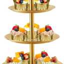 3 Tier Gold Metal Cupcake Stand Holder,Stainless Steel Cup Cake Stand Tower with Tiered Serving Tray and Base for Parties,Weddings,Birthdays and Any Festivals and Celebrations(with Base)