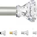TVWOO Silver Decorative Crystal Curtain Rods 18 to 45 Inch:Heavy Duty Adjustable Window Curtains Rods for Living Room Bedroom,Nickel Modern Girly Acrylic Drapery Rod with Clear Bling Diamond Finials