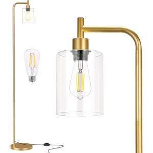 【Upgraded】Dimmable Gold Floor Lamp for Living Room with Clear Glass Lampshade, Glass Modern Floor Lamp with 900LM Edison Bulb Included, Standing Tall Lamp for Bedroom, Office, Reading Room, Corner