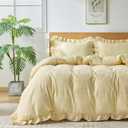 Gingham Duvet Cover King Size, 3 Pieces Soft Breathable Microfiber Plaid Comforter Cover with Zipper Closure & 2 Pillow Shams, Ruffle Farmhouse Vintage Decor, Yellow