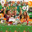 Combo Sports Party Kit for 20: Football & Basketball Theme Decorations with 300g Plates, Orange Cutlery, Banner, 24 Balloons, Tablecloth & Backdrop for Birthday