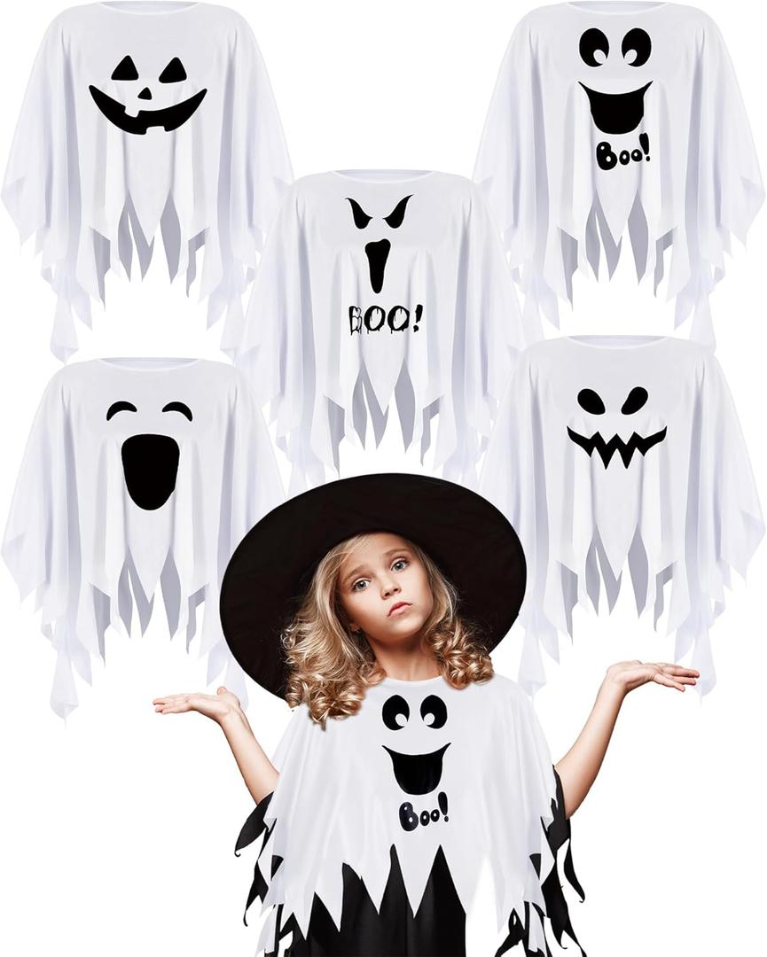 Xuhal 5 Pcs Group Halloween Costumes Ghost Pumpkin Butterfly Crayon Hippie Mexican Poncho Costume for Men Women Party Cosplay