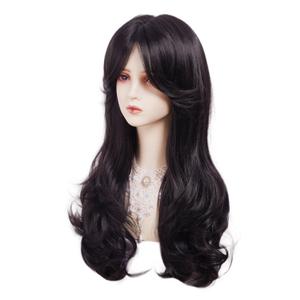 Black WIg for Women Long Wavy Wigs with Bangs Layered Synthetic Fluffy Wig Halloween,Costume,Cosplay,Daily Use