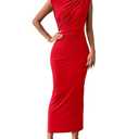 BTFBM Women Ruched Bodycon Maxi Dresses Summer Casual Sleeveless Lightweight Slit Elegant Cocktail Wedding Guest Dress(Red, Medium)