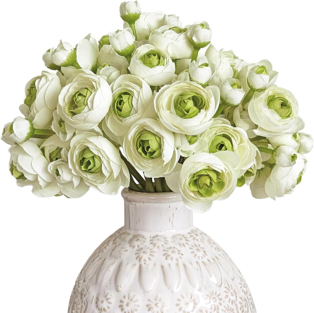 Letjolt Ranunculus Artificial Flower 18 Pcs Green Silk Ranunculus Wedding Bouquet Engagement Centerpieces Arrangements Bridal Shower Decorations Home Decor, Green