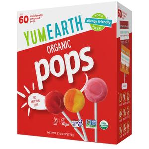 YumEarth Organic Pops Variety Pack, 60 Fruit Flavored Favorites Lollipops, Allergy Friendly, Gluten Free, Non-GMO, Vegan, No Artificial Dyes, 21OCT25