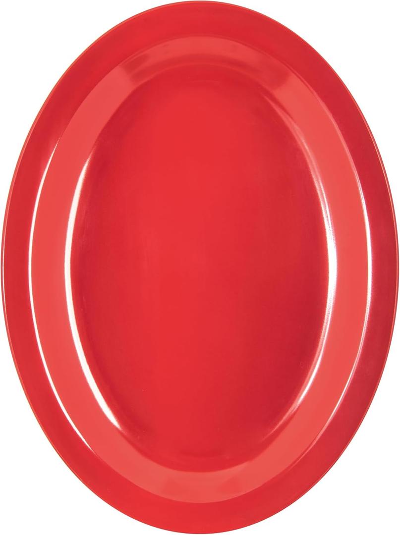 Carlisle FoodService Products Kingline Plastic Oval Platter Oval Tray for Home and Restaurant, Melamine, 12 x 9 Inches, Red, Pack of 1