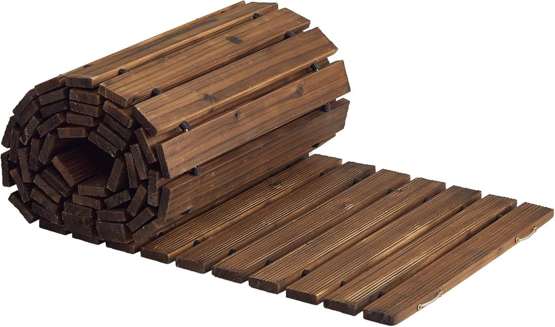 FILWH Wooden Garden Pathway Outdoor Roll-Out Walkway Weather-Resistant Fir Wood Curved or Straight Boardwalk Decorative Garden for Backyard,Beach,Wedding Party Pathways (Carbonized, 12FT Straight)