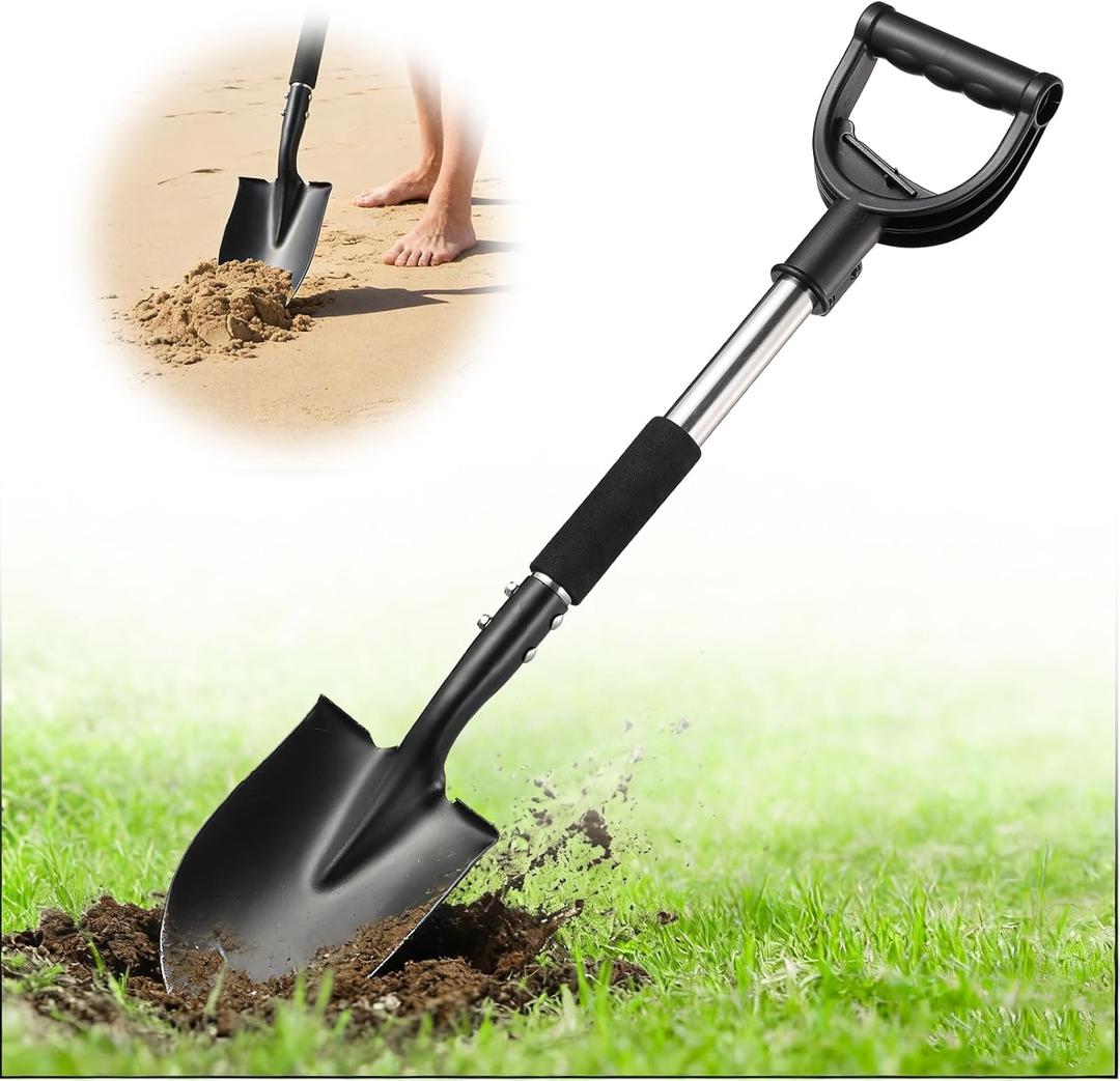 Garden Shovels for Digging, 31 Inch Small Shovel, Heavy Duty Metal Digging Shovel with D-Handle Grip, Short Kids Shovels for Digging, Mini Spade Shovel for Gardening, Camping, Beach, Car, Snow Removal