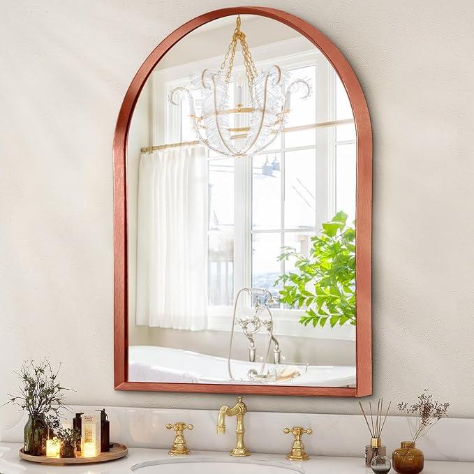 Arch Wall-Mounted Mirror Aluminum Alloy Frame Bathroom Wall Mirror for Vanity Living Room, Bedroom Entryway Room Home Decor 20"x16"