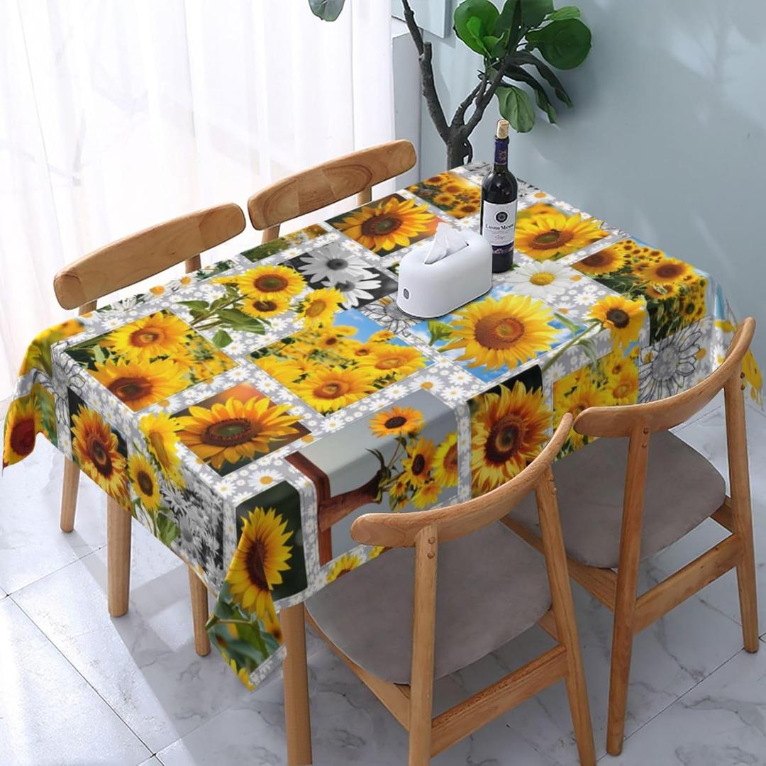 Rectangle Waterproof Tablecloths, Rectangle Washable Table Covers for Indoor Outdoor Dining Table Holiday, 60x84Inch, Sunflower
