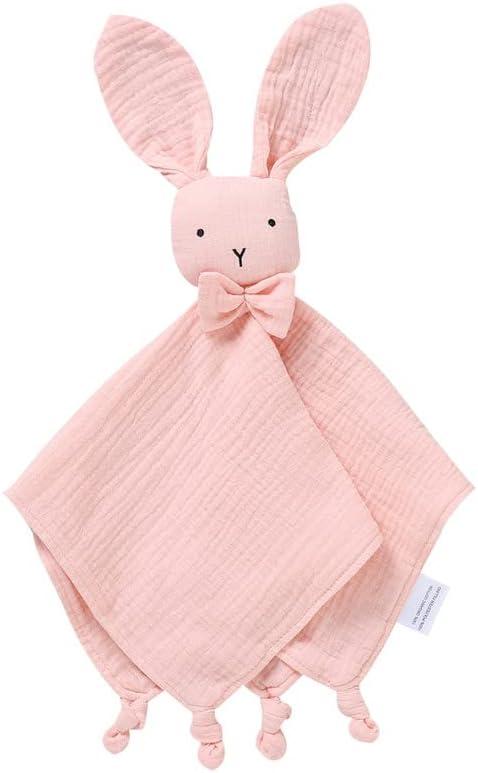 LAWKUL Baby Lovey Organic Cotton Muslin Security Blankets Comfy Lovie Soft Cuddly Lovies Newborn Infants Boy Girls Bunny Pink