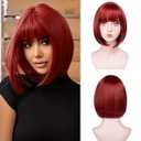 T-color Red Bob Wigs for White Women - 12'' Short Bob Wigs With Bangs Natural Fashion Synthetic Wig Colorful Synthetic Hair for Daily Cosplay Halloween