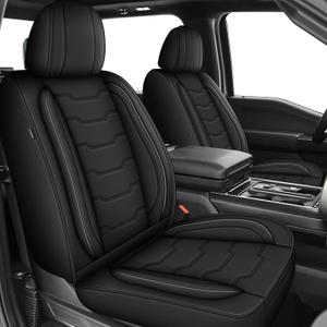 TTX LIGHTING Seat Covers Custom Fit for Ford F150 2009-2024 2025 - F250/F350/F450 2017-2024 2025 Leather Truck 5 Seat Covers Full Set (#058 Black) 