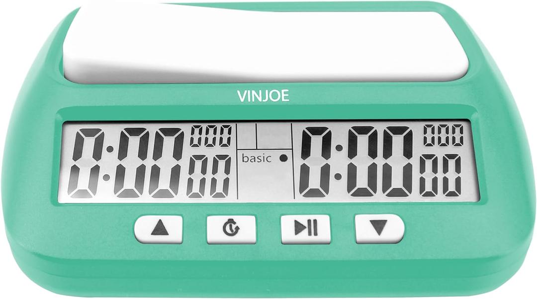 VINJOE Chess Clock Digital Chess Timer Professional for Board Games,Portable Digital Chess Clock & Game Timer with Basic,Bonus,Delay and Positive Time Features Best Gifts for Christmas (Green)