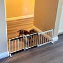 White Metal Dog Gate for Small Dogs - 13.3" Short Freestanding Puppy Gate with Retractable Sliding Rail, No Installation, Indoor/Outdoor Use, Foldable & Portable Pet Barrier