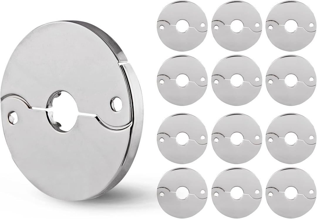 SUPPLYGIANT F-24334-12 1/2 in. IPS Floor and Ceiling Split Flange Escutcheon for Steel Pipes, Chrome Plated (Pack of 12)