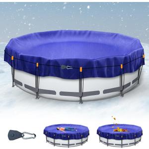 15ft Pool Covers for Above Ground Pools,Royal Blue Round Winter Pool Cover,Mesh Tarp Keeps Out Debris, Cold and Uv Resistant,Rope & Cable Included
