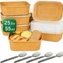 55 Pack 25 oz Disposable Paper Bowls with Lids Meal Prep Containers, 25.3oz 55 Sets