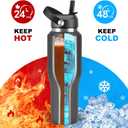 HYDROWION 40 oz Insulated Water Bottle with Straw fit in Car Cup Holder(Cold 48 hrs, Hot 24 hrs) Drinking Bottle with Straw Lid, Spout Lid and Flex Cap Leakproof Travel Thermo MugBlack