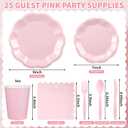 175 Pcs Pink Paper Plates and Napkins Set Include 9" Mothers Day Plates, 7" Dessert Plate Disposable Scalloped Tableware Serve 25 Guest for Wedding Baby Shower Bridal Shower Birthday Mother's Day