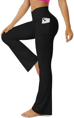 FOHOFO Yoga Pants Women, Flare Leggings for Women with Pockets Crossover High Waisted Bootcut Yoga Pants, Size M