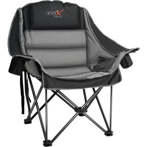 Oversized Camping Chair, Portable Folding Padded Camp Chairs with Side Pocket, Cup Holder, Heavy Duty Support 500LBS Outdoor Lounge Chair for Adults, Fishing, Sports, Trip, Black