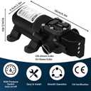 DC 12V Water Pump,1GPM 4L/M Diaphragm Pump with Power Supply Adaptor G1/2" 20mm Inlet/Outlet