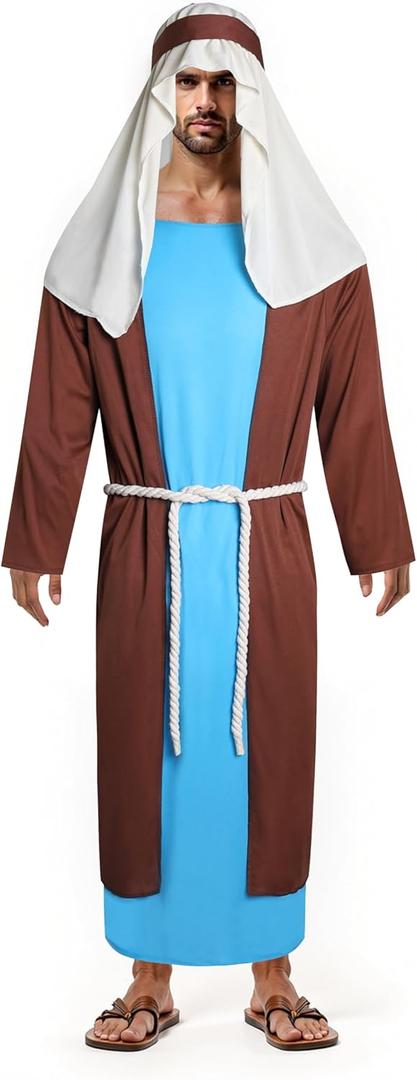 Adult Saint Joseph Costume Biblical Nativity Shepherd Outfit for Men Catholic Saint Halloween Costume (X-Large)