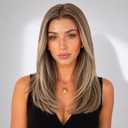 KOME Brown Highlight Human Hair Wig Blend, Brown Highlight Lace Front Wig, T Part Glueless Wigs for Women Daily Use 18IN（#TT6/1665）
