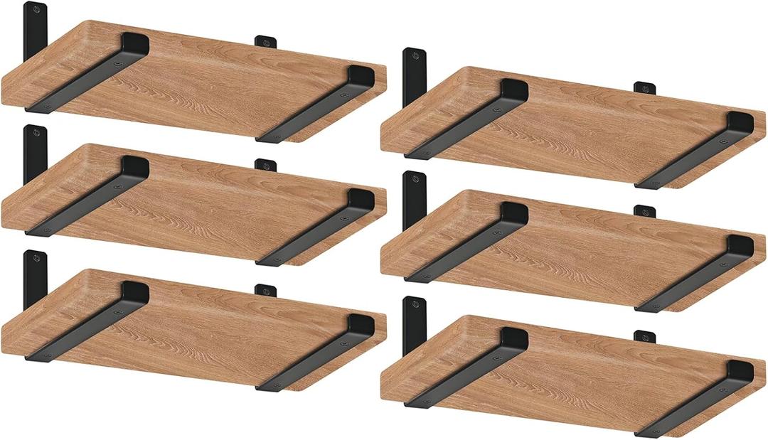 12 Pack - 11.25" L x 6" H x 1.5" W J Lip Shelf Brackets Rustic Farmhouse Iron Wall Floating Shelf Bracket Metal Shelf Bracket Industrial Shelf Supports with Screws Black