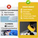 Drain Snake 50 Ft, Plumbing Snake for Sink with Drill Attachment, Snake Drain Clog Remover for Shower Drain and Sink, Manual or Powered Use, Comes with Gloves and Storage Bag, 1/4 Inch, Yellow