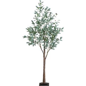 Nearly Natural 6-FT Artificial Fruiting Olive Tree with 280 Warm White LED Lights, Faux Olive Tree Indoor Home Dcor, Pre-lit with Lifelike Fruits and Sturdy Base Stand