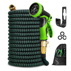 KOTTO Expandable Garden Water Hose, 10 Spray Nozzles, Anti-Rust Solid Brass Connector, Lightweight No-Kink Flexible - Green 150ft