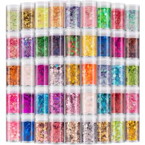 Holographic Chunky and Fine Glitter Mix, 45 Colors Festival Sequins & Powder, Iridescent Flakes, Cosmetic Face Body Eye Hair Nail Art Resin Tumbler Loose Glitter