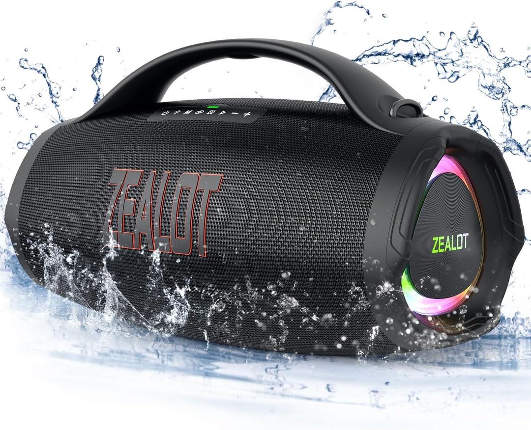 ZEALOT Portable Bluetooth Speaker 2025, 160W RMS Speaker Bluetooth Wireless, IPX6 Waterproof, Loud/ 36000mah/ EQ/USB/TF/AUX, Great Bass or Home, Outdoor, Party, Travel (Black)