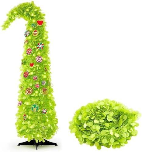 Syhood Whimsical Christmas Tree 5ft Bendable Pop up Collapsible 1 Minute Christmas Tree with 36 Wooden Ornaments for Indoor Outdoor Home Office Holiday Xmas Party Decor Supply