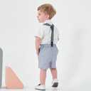 Volunboy Toddler Short Suspenders Outfits Baby Boys Summer Gentleman Suits Wedding Ring Bearer Bowtie Dressy Suits (White+Blue, 3-4T)