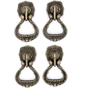 LXZ Set of 4 Vintage Antique Brass Pendant Ring Pulls Drop Handles Knobs with Single Mounting Hole for Drawer Cabinet Dresser Wardrobe Cupboard (Height 2-11/64", Width 1-29/64")
