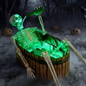 JOYIN 5ft Halloween Animatronic Drinking Skeleton Decorations, Outdoor Haunted Props with Endless Liquid Pouring Effect, Green LED Lights & Spooky Sounds, Life-Size Skeleton for Garden Yard Lawn