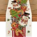 Artoid Mode Gingerbread Snowman 210 GSM Christmas Table Runner, Seasonal Winter Tree Kitchen Dining Table Decoration for Home Party Decor 13x48 Inch (Beige-red)