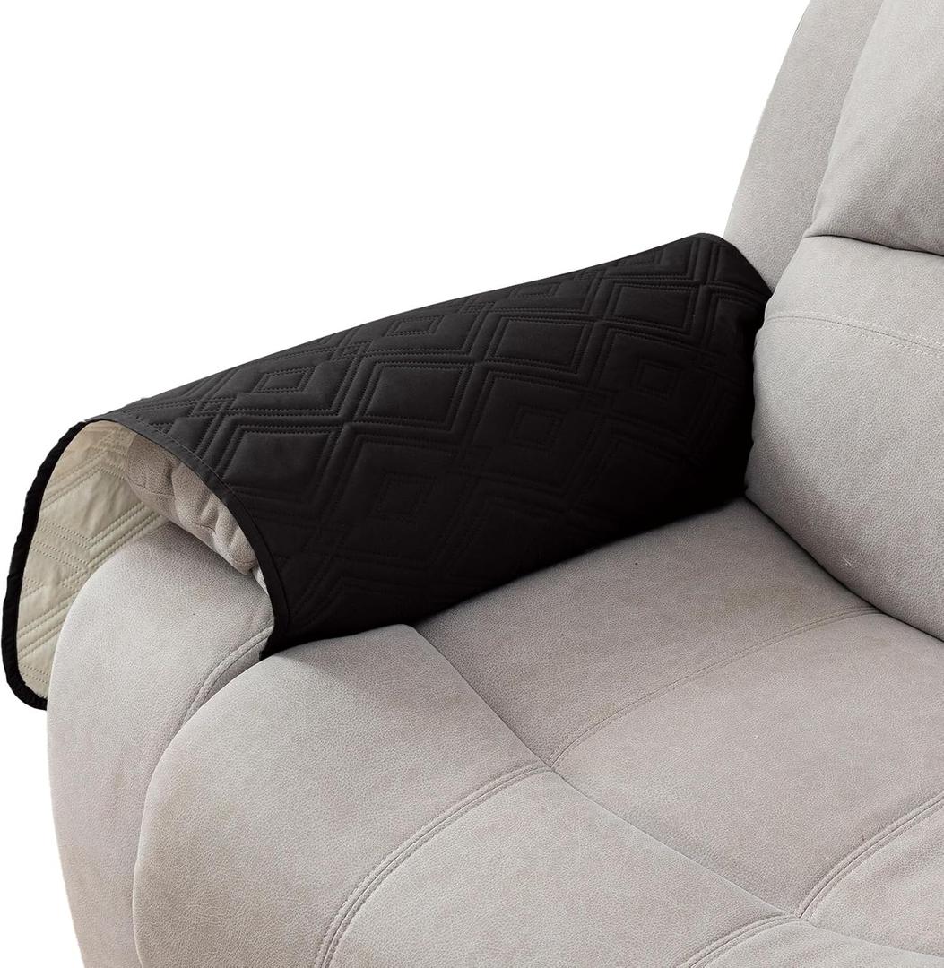 Genina 100% Waterproof Couch Arm Covers Set of 2, Armrest Covers for Sofa Couch Armchair, Anti-Slip Sofa Arm Cover Protectors Armchair Slipcovers for Pets Dogs (Black)