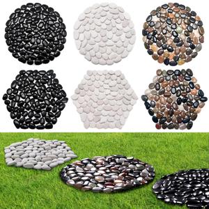 Ausluru 10in River Rock Stepping Stones Set  6 Pack | Polished Pebble | LongLasting PVC Mesh Backing | Perfect for Garden Paths and Lawns Outdoor Landscaping Decoration | White Circle
