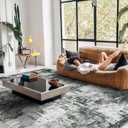 RUUGME 9X12 Abstract Area Rug:Large Washable Living Room Rug Indoor Non Slip Low Pile Carpet for Bedroom Soft Foldable Stain Resistant Distressed Thin Rug for Dining Room Kitchen 9X12 Black A