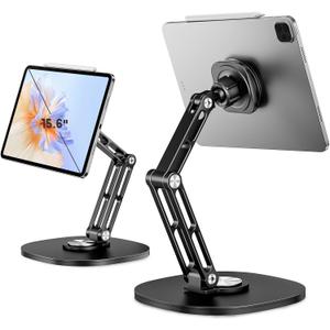 OHLPRO Universal Magnetic iPad Stand for Desk, Foldable Tablet Holder with 360 Rotation, Aluminum Desktop Mount for iPad/Tablet/Monitor up to 18.5", Office Desk Accessories Men/Women Gifts