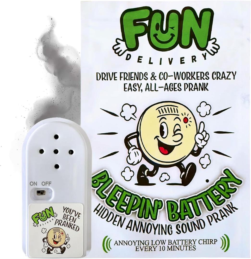 FUN delivery Bleepin Battery Hidden Noise Maker Prank  Realistic, Subtle, and Confusing Beeping Smoke Alarm Prank Sound Device  Original Gag Gift & Harmless Office Pranks for Adults
